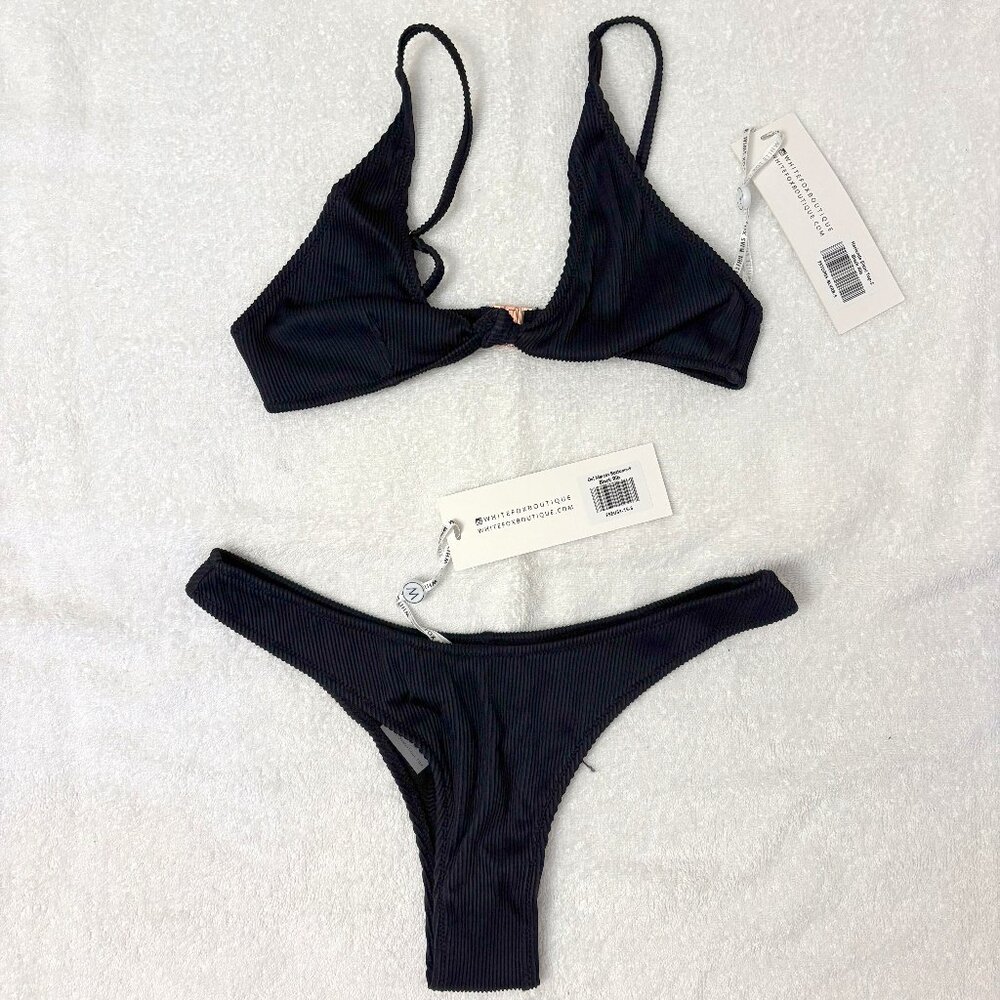 White Fox Black Ribbed Bikini Size S - NWT